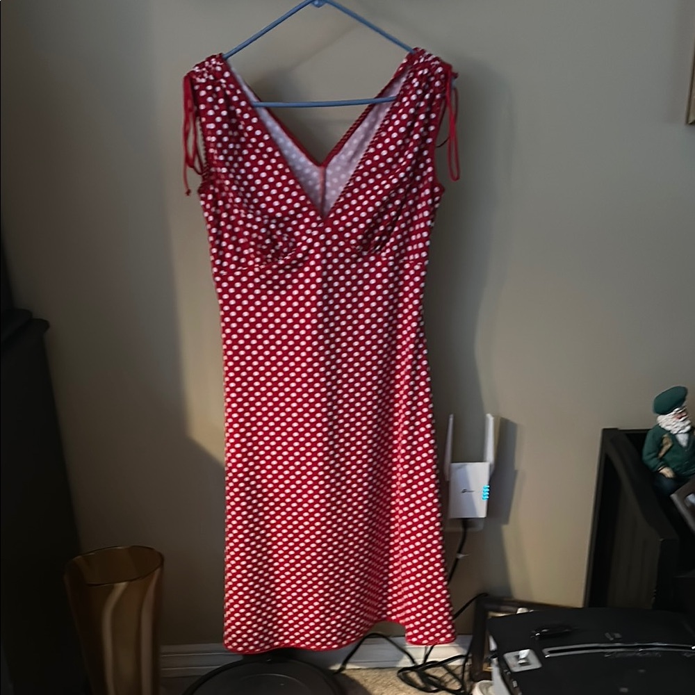 Pinup Couture Red Dress with White Polka Dots